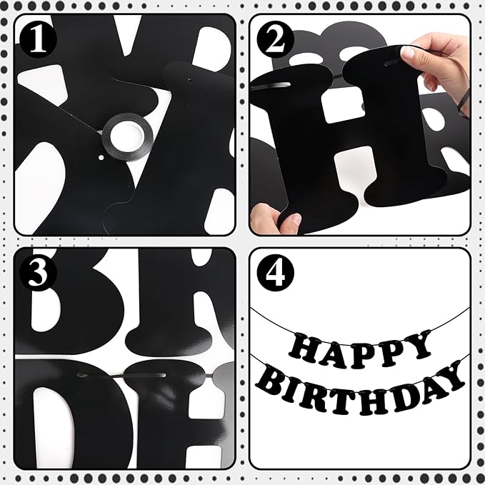 Black Happy Birthday Banner Birthday Party Decorations Birthday Sign Backdrop Party Supplies Happy Birthday Bunting Banner for Kids Adults