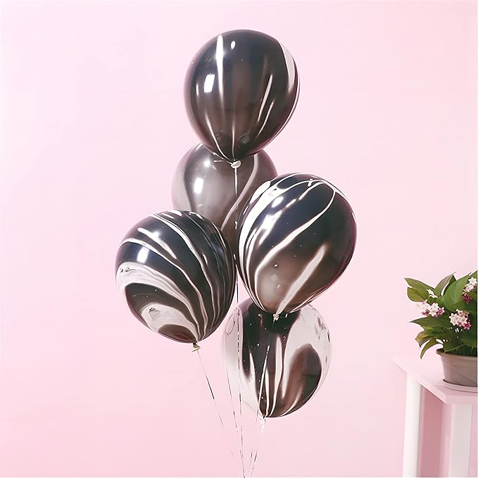 Black Tie Dye Balloons 30PCS 12 Inch Agate Marble Latex Swirl Balloons For Tie Dye Birthday Party Supplies,Candyland,Bachelorette,Fun Hippie Party Decorations