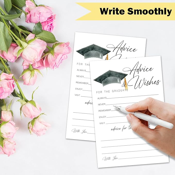 Black and White Advice and Wishes Cards for the Graduate Cards 4x6 Inch Minimalism Grad Party Game Card 20 Pcs Double Sided Grad Advice and Wishes Card for Graduation Party Decoration for College Y433