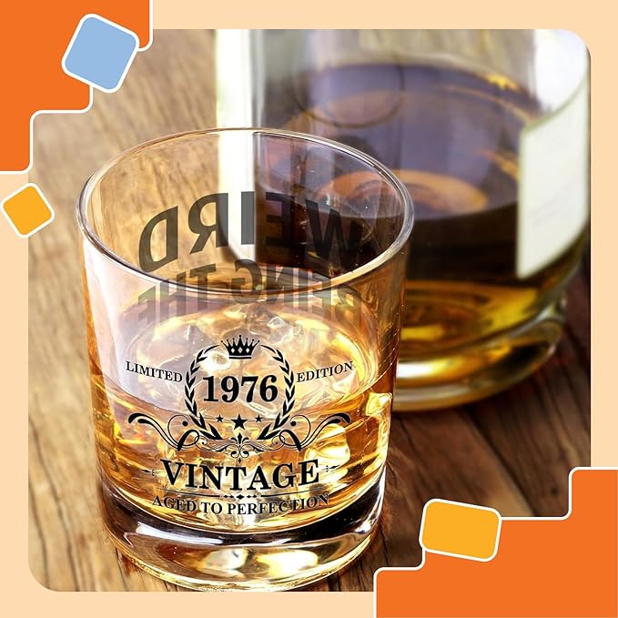 NewEleven 50th Birthday Gifts For Him, Men - 1976 50th Birthday Decorations, Funny Gifts For Men, Husband, Dad - Cool Whiskey Gifts Idea From Her, Wife - Whiskey Glass