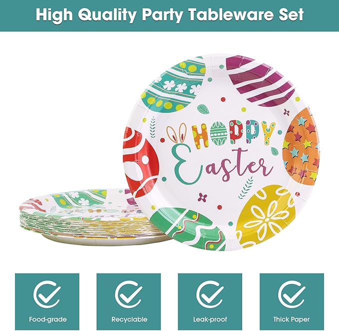 40 Pack Easter Plates and Napkins Party Supplies Set, Easter Egg Disposable Paper Dinner Plates and Napkins for Spring Party Supplies Decorations Serves 20 Guests