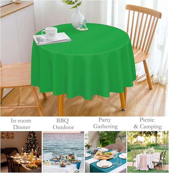 Mulbozy 12 Pack Green Round Tablecloth, 84 Inches Plastic Table Cover, Premium Disposable Round Party Tablecloth for Restaurant Dinners, Wedding, Grad Party, Baby Shower, Outdoor Camping