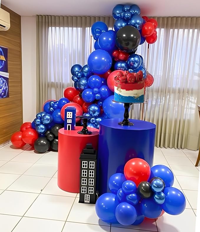 Black Red and Blue Balloons, 50PCS Red and Blue Party Balloons, 12Inch Spider Theme Balloon Metallic Silver Black Red Blue Balloons for Boys Birthday Graduation Baby Shower Party Decorations