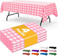 Pink Checkered Plastic Table Cloth - 4 Pack 54" × 108" Rectangle Disposable Tablecloths for 6FT Tables, Table Cover for Party, Holiday & Gathering Use