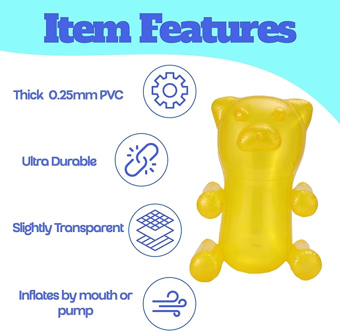 4E's Novelty Inflatable Gummy Bears Huge 24" - Pack of 6 Unique Blow Up Pool Toys for Kids, Candyland Themed Birthday Party Decorations Supplies