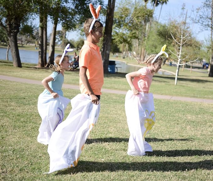 JOYIN 12PCS Easter Potato Sack Race Jumping Bags 24 * 40 with Bunny Ears Headbands for All Ages Kids Easter Theme Party Favor, Easter Eggs Hunt Game Activities,Easter Party Supplies, Party Games