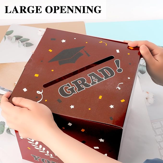 Graduation Card Box, 2025 Graduation Party Decorations, Maroon Black Graduations Card Holder, Foldable Cardboard Congrats Grad Card Gift Box Class of 2025 for Graduations Party Favors Supplies