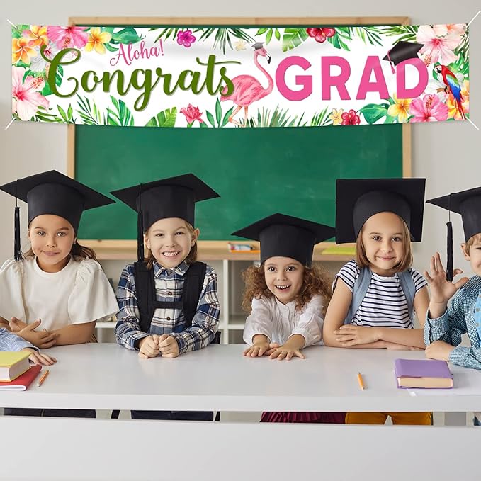 Aloha Congrats Grad Banner Graduation Decorations Class of 2026 Large Luau Grad Yard Sign Hawaiian Hanging Grad Backdrop Outdoor/Indoor Tropical 2026 Graduation Party Supplies 118"x 24"
