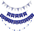 Happy Retirement Banner Assembled GAGAKU Blue and Silver Retirement Party Decorations Supplies Kit Blue White Paper Pennant Banner for Men Women Office Farewell Party