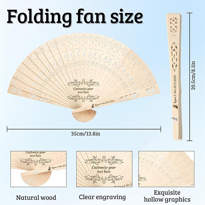 10Pcs Personalized wedding fans for guests, Custom Summer Wedding Fans, Unique Bridal Shower Party Favors, Handcrafted Wooden Fans for Guests (Star and moon wooden fan)