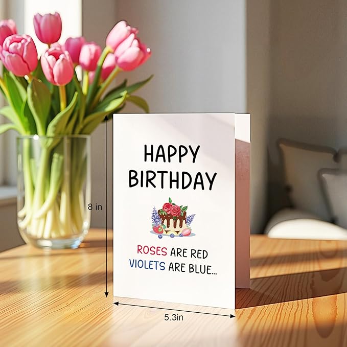 Qiliji Dirty Birthday Card for Husband Wife, Funny Poem Birthday Card for Men Women, Naughty Birthdays Cards for Girlfriend Boyfriend, Roses Are Red Violets Are Blue
