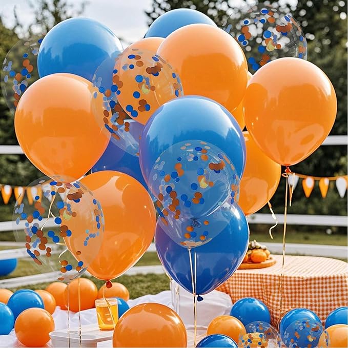 Orange Blue Balloons with Confetti Balloons 12 inch Latex Balloons 80 Pcs for Wedding Birthday Baby Shower Patriotic Themed Party Decorations