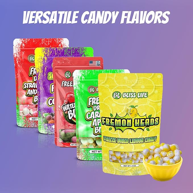 Bliss Life Freeze Dried Lemon Candy, Sour Crunchy Sweet, For Parties, Classroom, Office, Goodie Bags, Snack for Kids Variety of Flavors (10oz)