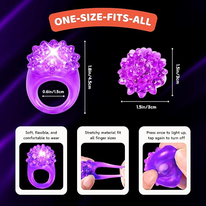 Kangaroo 24 Pack LED Light up Rings for Kids Bulk - Flashing Colorful LED Finger Lights Party Favors for Fun - Glow in the Dark Bumpy Blinky Rings for Rave Trinkets and Easter Basket Stuffers for kids