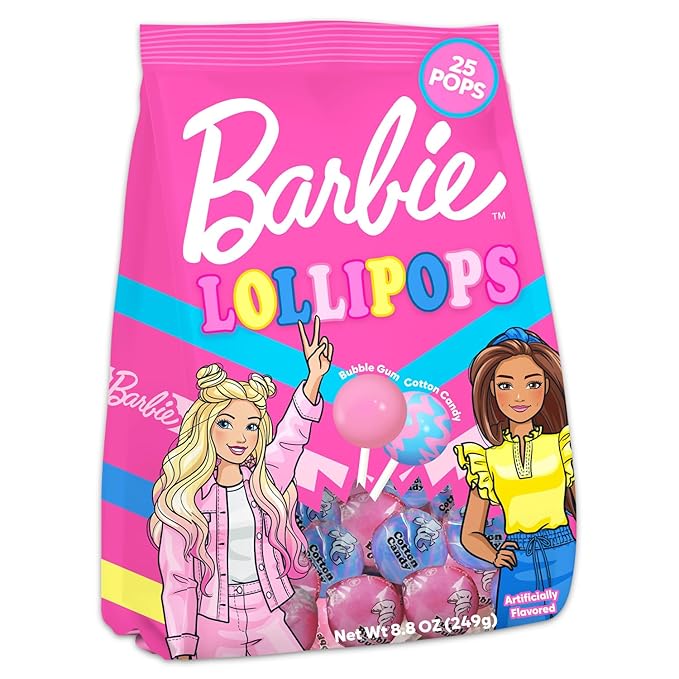 Barbie Lollipop Bulk Pack - 100 Individually Wrapped Halloween Hard Candy Suckers, Sweet Treats, Pinata, Stickers - Assorted Pop Flavors Party Favors