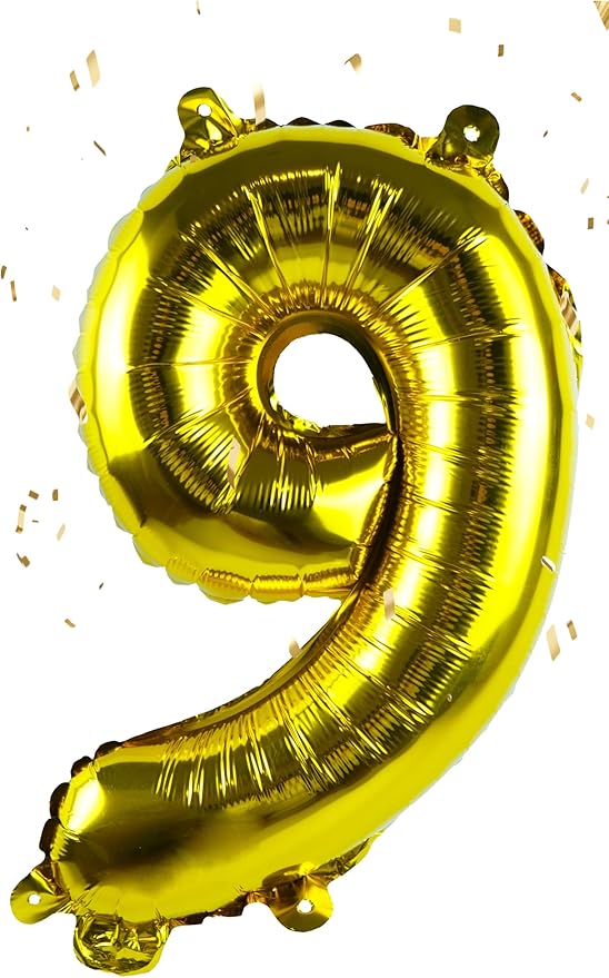Gold Number “9”Balloons 16 Inch, Mylar Foil Custom Single Letter, Hanging, Reusable for girls boys adults Birthday,Surprise,Wedding, Celebration, Sports Party Event Decoration Supplies