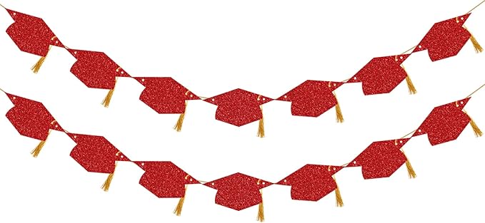 Graduation Decorations Class of 2026 Pre-Strung Glitter Congrats Grad Graduation with Tassel Party Congratulations Banner Decor College High School Graduation Party Favors Red