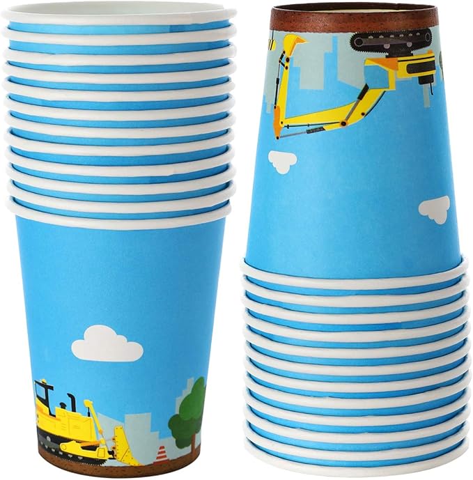 Construction Birthday Party Supplies Set 97 Pieces For Kids- Serves 24 Guest-Digger Truck Bulldozer Party Tableware Kit - Including Dump Truck Plates, Cups, Napkins
