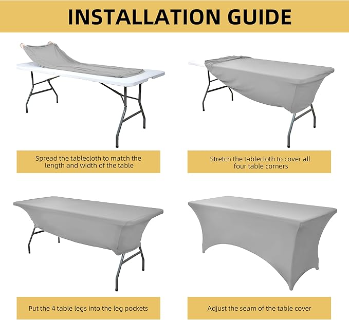 109 2-Pack 4ft Spandex Table Covers for Rectangular Folding Tables - Wrinkle Resistant Stretch Tight Table Cloths - Ultimate Fitted Table Protector for Parties, Banquet, and Wedding