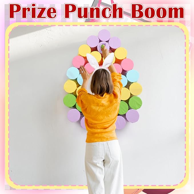 50 Pack Easter Punch Party Game Set Funny Easter Activities Games DIY Prize Punch Box 50 Pcs 16oz Plastic Cup 50 Sheets Tissue Paper 150 Egg Shaped Stickers 100 Rubber Band(Multicolor)