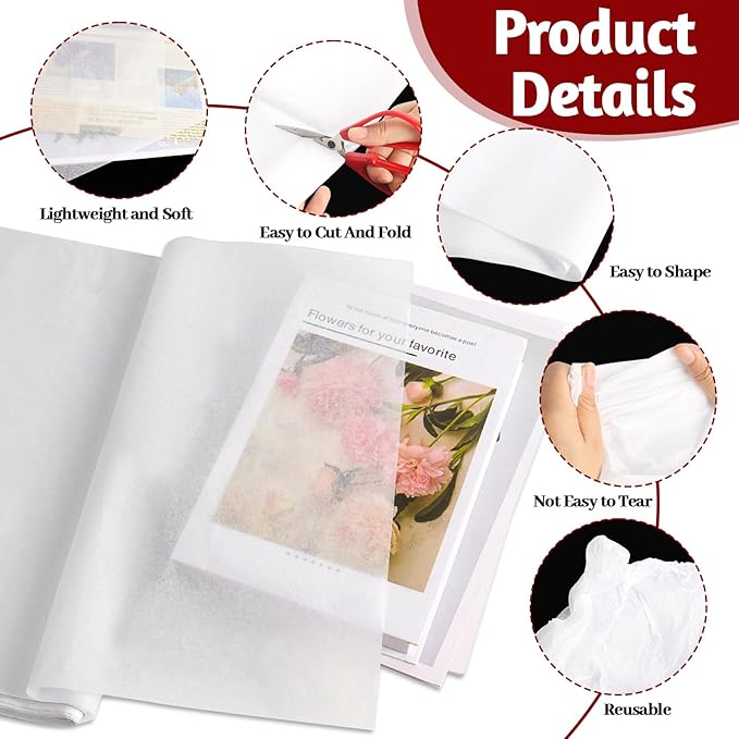 RYKOMO 400 Sheets White Tissue Paper for Gift Bags 14 x 20 Inches Acid Free Tissue Paper for Storage, Packaging, New Year, Festival Mother's Day, Wedding, Birthday and Flower Decoration
