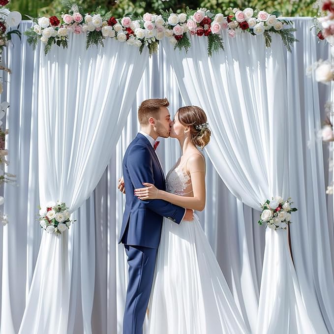 20x10ft Wrinkle Free White Backdrop Curtain for Parties Soft Fabric Drapes Wedding White Curtain Backdrop for Birthday Party Decorations Background for Photography 5x10ft, 4 Panels