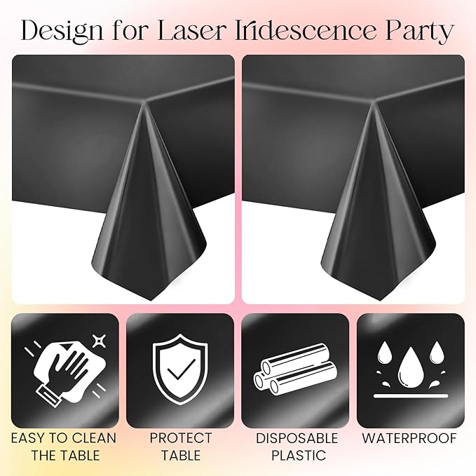 2 pcs Black Tablecloth Plastic -Stunning Metallic Matte Finish, 40" x 108" Halloween Table Cloth, for Halloween Graduation Space Scorpio Birthday Party Anniversary Event Decorations