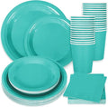 Whaline 100Pcs Teal Tableware Set Teal Blue Disposable Dinnerware 50Pcs Paper Plate 25Pcs Napkin 25Pcs Cup for Birthday Wedding Baby Shower Family Picnic Party Supplies Table Decor
