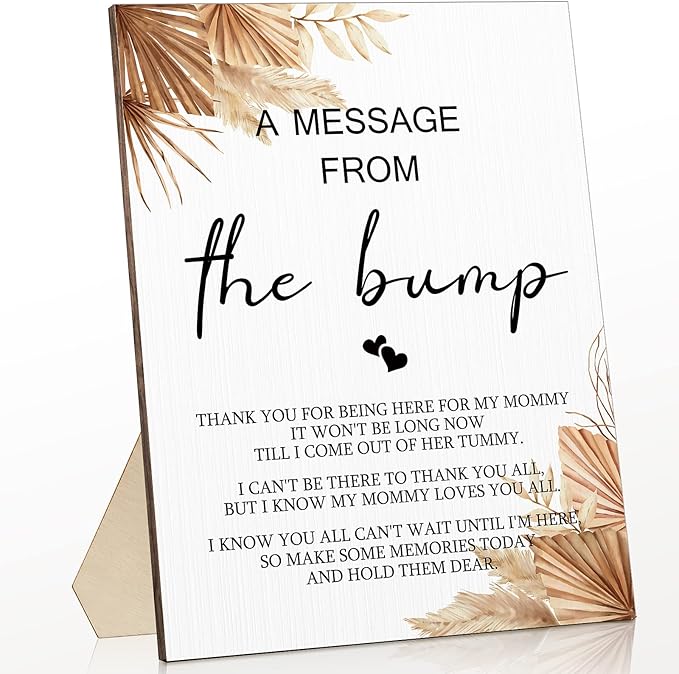Roowest Cool Baby Shower Tabletop Decoration a Message from the Bump Wooden Baby Shower Games Sign Greenery Cute Gender Reveal Party Thank You Sign, 11.2 x 8.66 Inches(Boho)