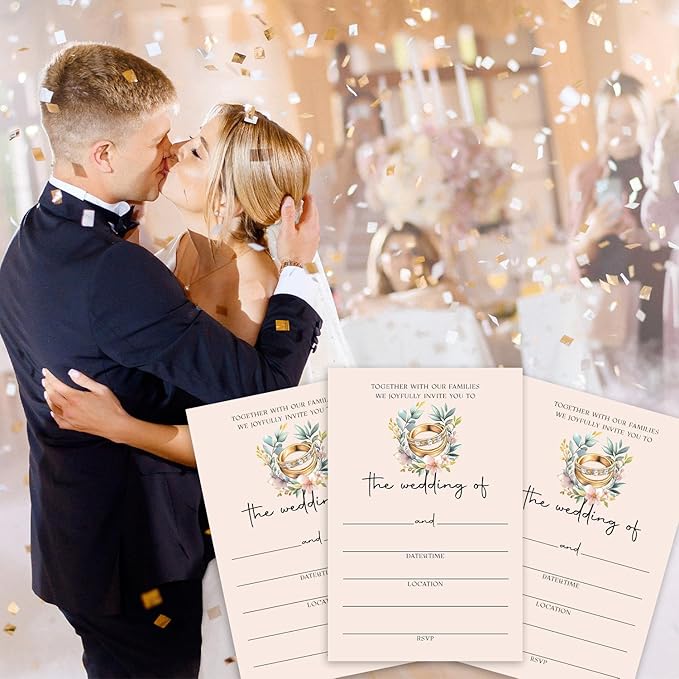 Ring Wedding Invitations, Wedding Shower Invites With Envelopes, Engagement Party Invitations For New Couples, 25 Pcs Cards & Envelopes /02
