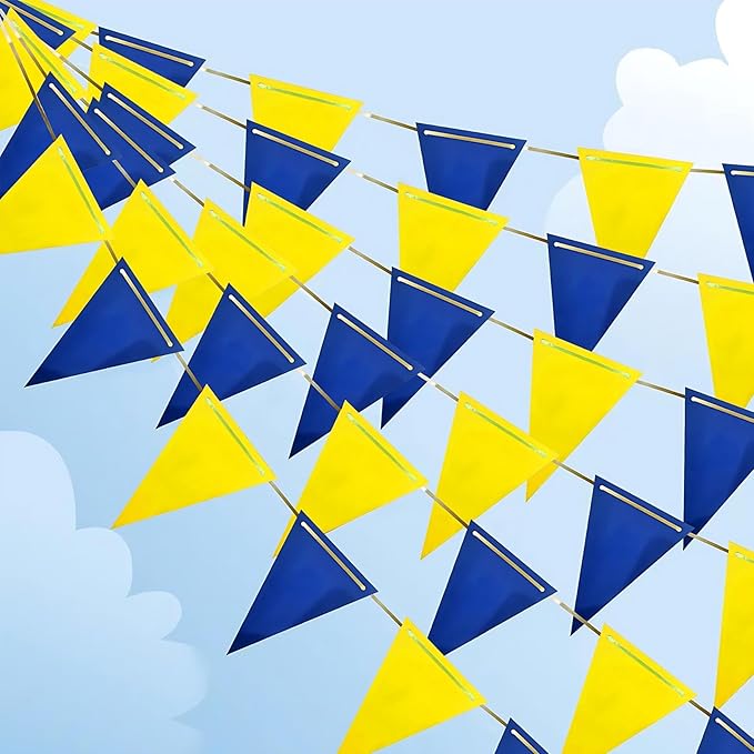 Blue and Yellow Pennant Banner 3 Pack Paper Triangle Flag Hanging for Wedding Birthday Gender Reveal Baby Shower Halloween Family Party Decoration（36pcs Triangle Flag）