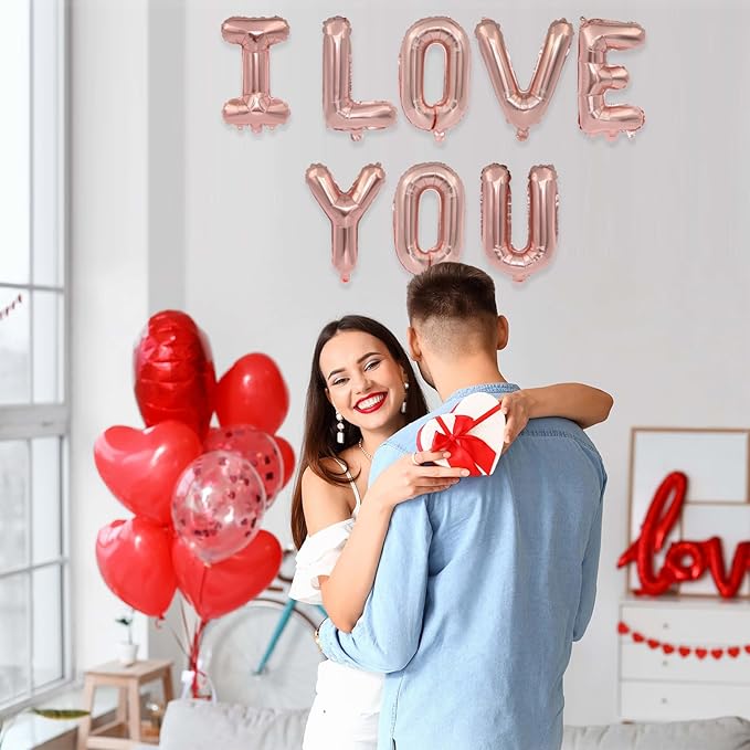 2 Set 16Pcs Rose Gold I LOVE YOU Letter Balloons 16in Balloon Foil Letter Decorations Party Decor Rose Gold Letter Balloons I LOVE YOU Party Supplies