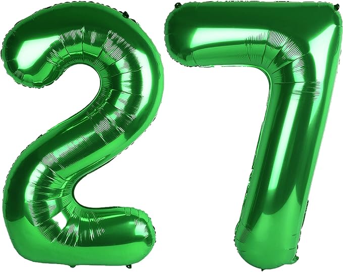 40 Inch Green Number 27 Digital Balloon,Jumbo Mylar Foil Helium Balloon for 27 Balloons for Birthday Party,Wedding Anniversary Party Decorations