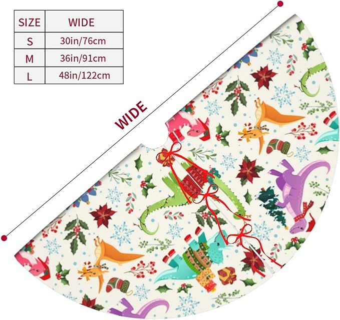Cute Dinosaur Christmas Tree Skirt Xmas Tree Mat Halloween Christmas Tree Ornaments Decorations Holiday Party Indoor Outdoor 30"