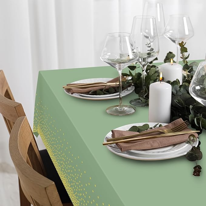 6 Pack Sage Green and Gold Plastic Tablecloth, Green Disposable Table Cloth for Rectangle Tables, Gold Stamping Dot Light Green Tablecloth for Baby Shower Birthday Wedding Party Decorations, 54"x108"