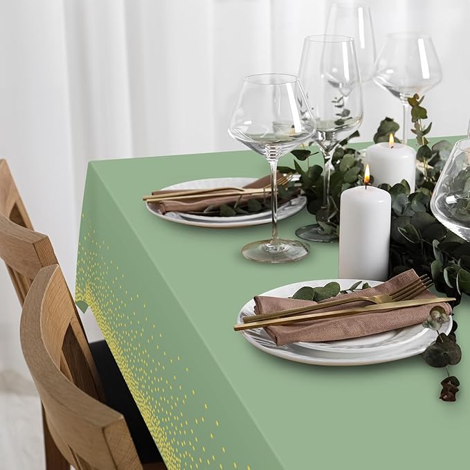 FunnyPars 3 Pack Sage Green and Gold Plastic Tablecloth, Green Disposable Table Cloth for Rectangle Tables, Gold Dot Light Green Tablecloth for Baby Shower Birthday Wedding Party Decorations, 54"x108"