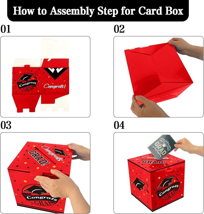 Graduation Card Box, Graduation Party Decorations 2025, Red Graduation Box, Graduation Card Holder, Foldable Cardboard Congrats Grad Card Gift Box for Graduation Party Supplies Party Favors