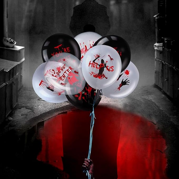 Leesoot 72pcs 12inch Scary Latex Balloons, Eye Blood Splatter Horror Balloon for Halloween Birthday Bloody Party Spooky Party Terror Decoration Vampire Haunted House Party Supplies With Tools