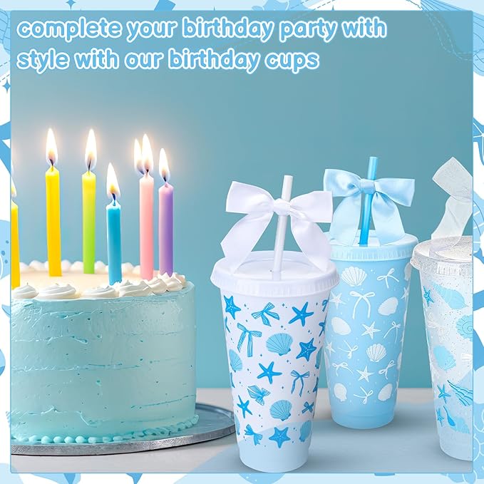 12 Pcs Bow Cups with Lids and Straws and Straw Caps 24 oz Reusable Drinking Cups Bulk for Birthday Wedding Baby Shower Bridal Shower Party Favors