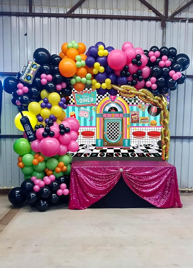 Avezano 50s Retro Diner Party Backdrop 50s Retro Rock and Roll Diner Classic Decoration Banner 1950s Sock Hop Party Decor 70.8 x 43.3 Inch