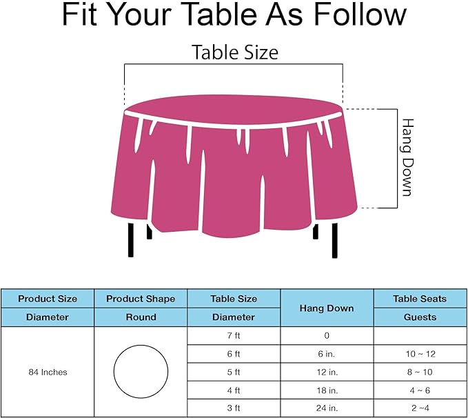PARTY ULYJA Hot Pink Plastic Tablecloths 2 Pack Fuchsia Disposable Table Covers 84 Inch Circle Magenta Birdal Shower PEVA Cerise Table Cloths for Picnic Birthday Wedding's 6 ft Round Table Use