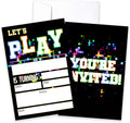 CLIRBE Let's Play Birthday Party Invitations, Glow Neon Invited Birthday Invitations For Teen Boys Girls, 20 Invites Cards With 20 Envelopes, Party Supplies Favors -H15