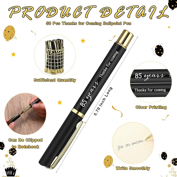 Spakon 25 Set 85th Birthday Party Favor for Guest Anniversary Party Favor Golden Birthday Bookmark Thanks for Coming Pen with Tag Appreciation Gifts for Women Men Wedding New Year