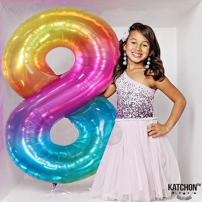 KatchOn, Giant Rainbow Number 8 Balloon - 40 Inch | 8 Balloons for Birthday Girl Rainbow 8 Balloon Number | 8th Tie Dye Birthday Decorations For Girls | 8 Number Balloons for Anniversary Decorations