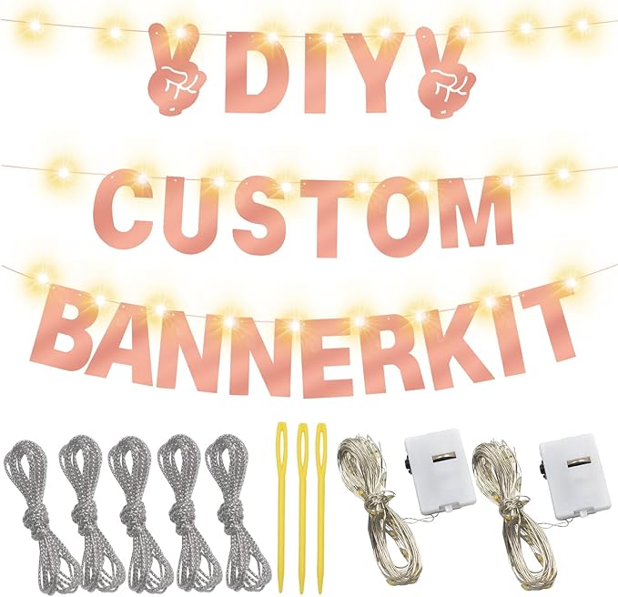 175Pcs Glitter Customizable Banner Kit DIY Custom Letter Banners DIY Happy Birthday Letters 0-9 Numbers Personalized Banner Decor For Wedding Birthday Party Decorations Supplies(Shiny Rose Gold))