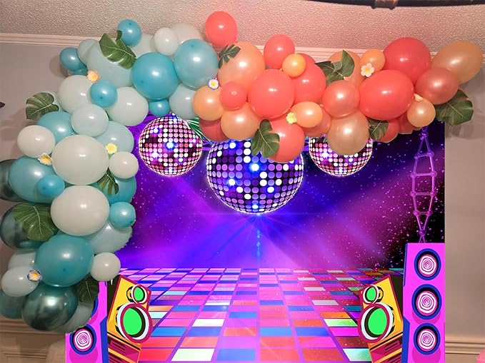 Dance Party Backdrop Retro 80s 90s Theme Stage Dance Ball Music Birthday Party Decoration DJ Photography Background 20 x 10 ft for Baby Shower Picture Photo Shoot Polyester Fabric,Purple
