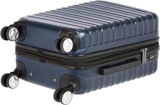 Amazon Basics 21" Hardside Carry-On Luggage with TSA Lock, Expandable, Organized Interior with Divider and Pockets, Spinner Wheels, Navy Blue