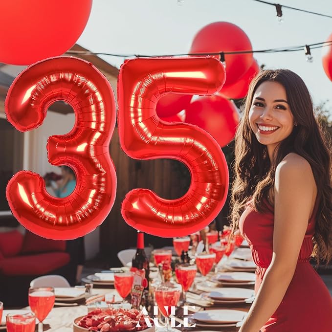 AULE 40 Inch Big Red Foil 35 Number Balloons for Women Large 35th Happy Birthday Decorations Giant Huge Helium Mylar 53 Anniversary Party Decor