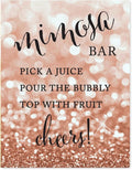 Andaz Press Wedding Party Signs, Glitzy Rose Gold Glitter, 8.5x11-inch, Build Your Own Mimosa Sign Pick a Juice, Pour the Bubbly Champagne, Top with Fruit Cheers! Dessert Table Sign, 1-Pack, Bokeh