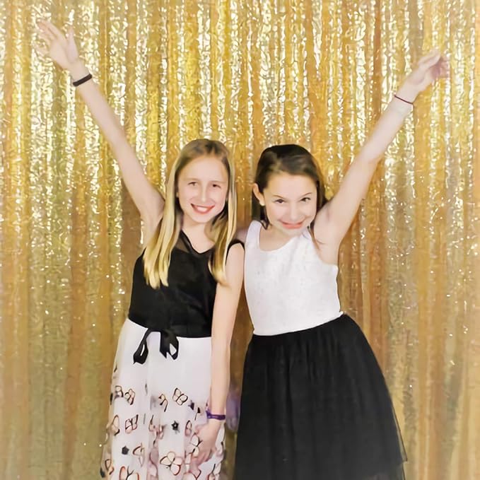 Juya Delight 4ftx7ft Gold Sequin Backdrop Curtain Glitter Photo Booth Backdrops for Party Wedding Photography,Gold,4ftx7ft